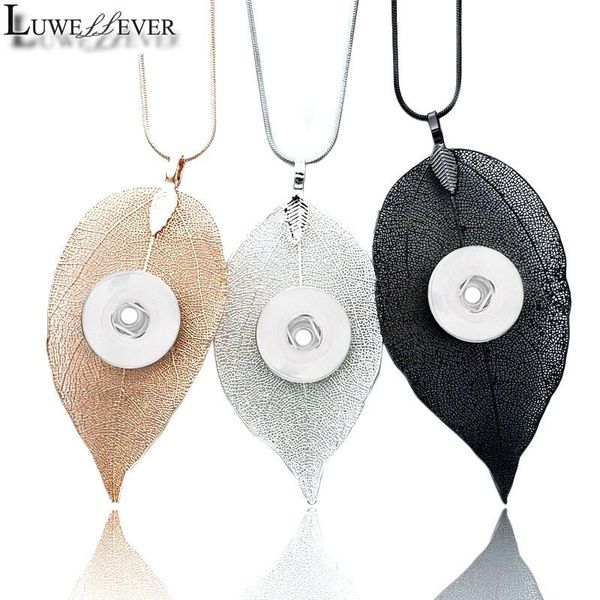 

pendant necklaces fashion hollow leaves necklace interchangeable ginger 011 fit 12mm 18mm snap button charm jewelry for women gift, Silver