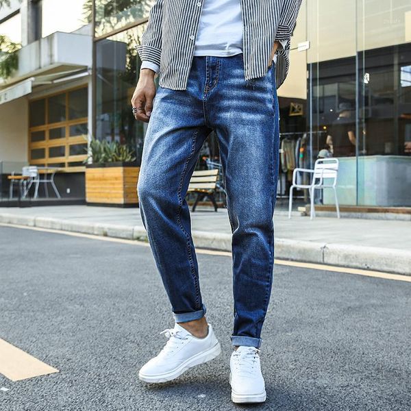 

2020 spring summer denim cotton men's loose harem jeans pants stretched straight jeans trousers big size1, Blue