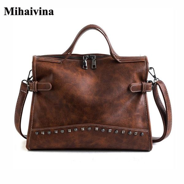 

mihaivina oil wax leather women bags designer handbags shoulder bags ladies rivets crossbody bag casual tote