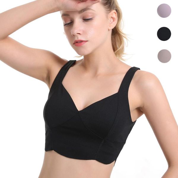 

gym clothing sports yoga bra wide strappy back deep v quick dry vest 8509 fitness daily underwear, White;black