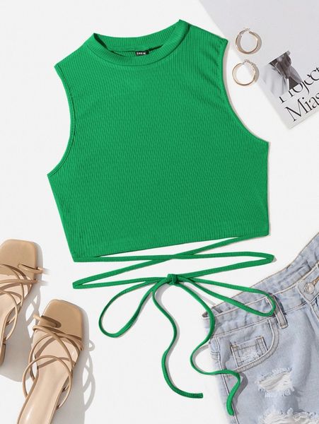

crisscross tie back crop tank b0oa#, White