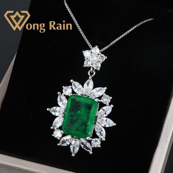 Wong Rain Vintage 100% 925 Стерлингового серебра 925 Создать Moassanite Emerald Gemstone Свадебное ожерелье Ожерелье Ожерелье изысканные Ювелирные Изделия Оптом LJ201009