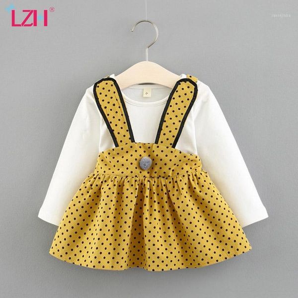 

lzh 2020 autumn infant baby casual dot print stitching long sleeve dress for baby girls princess dress newborn clothes1, Red;yellow
