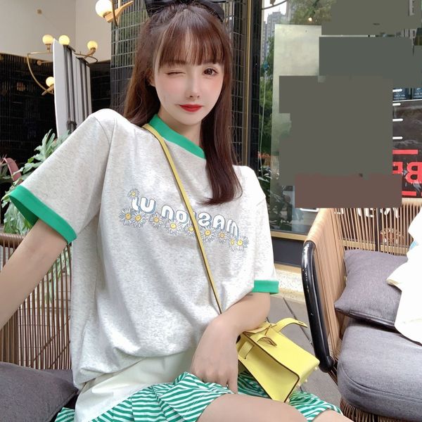 

oterq 2020 лето новый masion литерных маргаритки футболка футболка сшивание рукав печать лин yuntong короткий контраст sb2cg, White