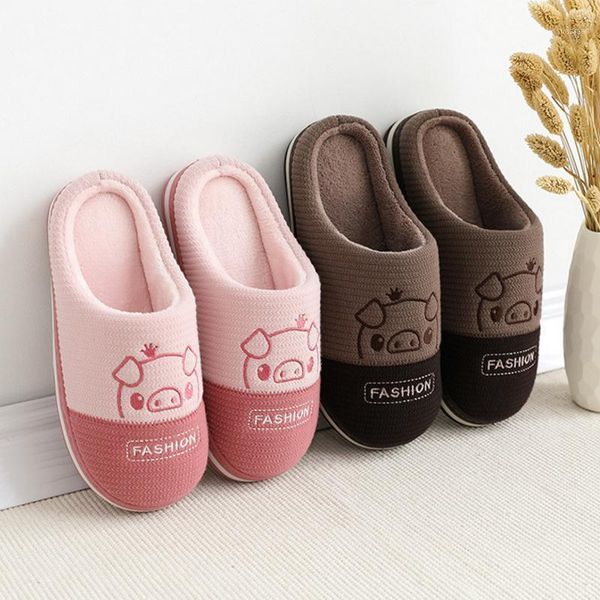 

slippers 2021 winter shoes woman men indoor cartoon warm plush lovers home cotton slipper anti-slip ladies floor slides sh102711, Black