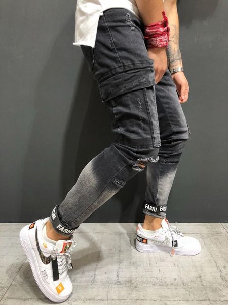 

brand ripped skinny jeans pant casual trousers 2020 denim black jeans homme stretch pencil pants plus size streetwear 3xl 4xl, Blue