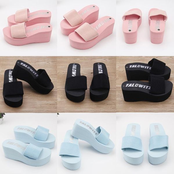 

2020 simple chanclas elastic fabric slippers women high heel beach flip flops summer platform sandals zapatos mujer lady1, Black