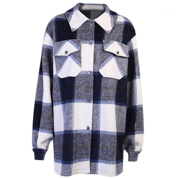 

blouse autumn new casual thickening plaid trun down collar loose shirt women plus size clothing womens 1, White
