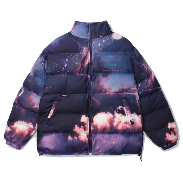 

2021 new hip hop thick parka streetwear harajuku sky printed punk rock winter padded jacket coat outwear blue tc25, Black