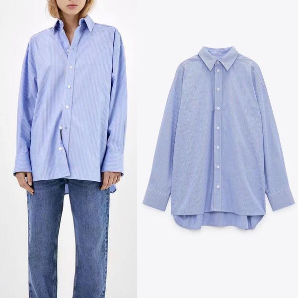 

blouses women 2021 blue striped shirt long sleeve casual blouse office lady buttons shirts chic, White