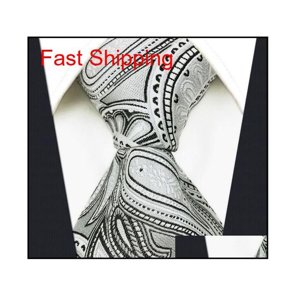 

s7 paisley floral white light gray grey silver black extra long size fashion mens necktie tie 100% silk ogyls, Blue;purple