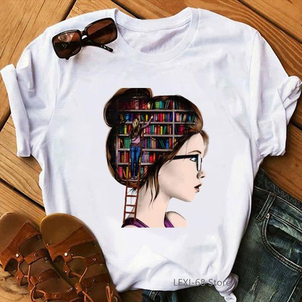 

love reading book girl printed tshirt femme 90s tumblr clothes summer autumn winter basic female t shirt lady girl tees, White