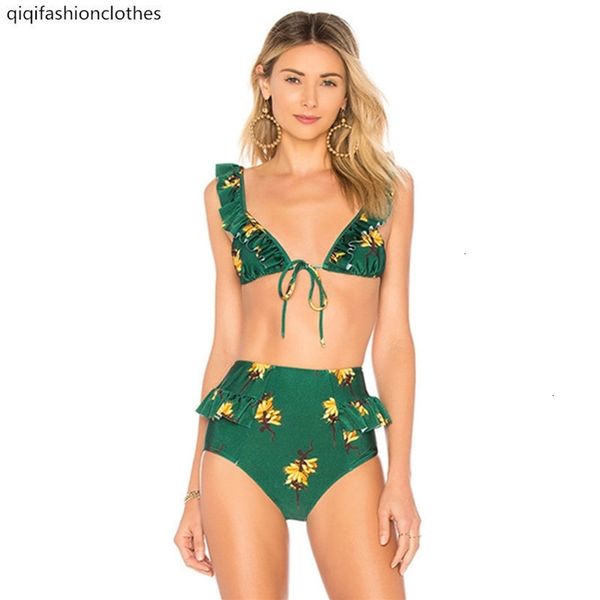 

2019 printed high waisted and slim split bikini swimsuit for women, White;black