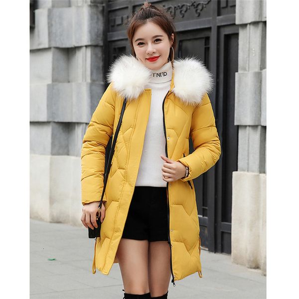 

2021 new yellow winter coat m-3xl plus size white skin with hood down korean cotton thin fashion female parka heat 1dt9, Black