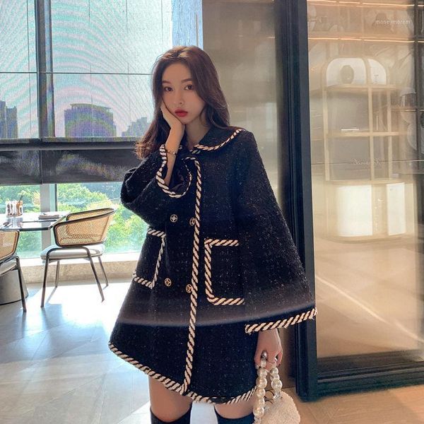 

women's wool & blends graceful chunky woolen coat women's autumn and winter 2021 style mid-length all-match cape fashion1, Black