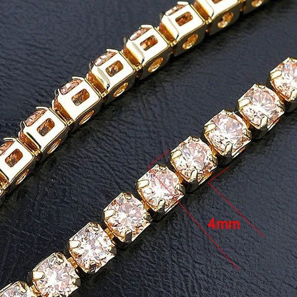 

mens zircon tennis chains bracelet copper material iced out 4mm 1 row cz chain hip hop bbycou, Black