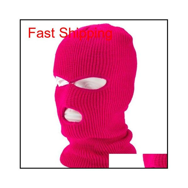 

3 holes bike motorcycle cycling winter warm neck face mask outdoor mask sport thermal cs knit hat ski hood helmet masked caps m6kmo, Black