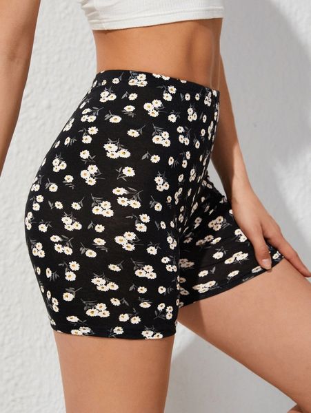 

floral print biker shorts m60c#, Black