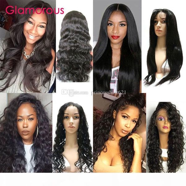 

glamorous full lace wigs 10-30inches body wave straight deep wave kinky curly brazilian hair wig lace front human hair wigs for black women, Black;brown