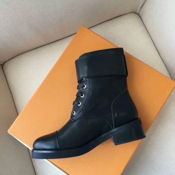 

кожа качества boots женщина rivet плоского кожаный шнурок вскользь ботинки letters пряжка металла женских сапоги круглой голова ретро площад, Black