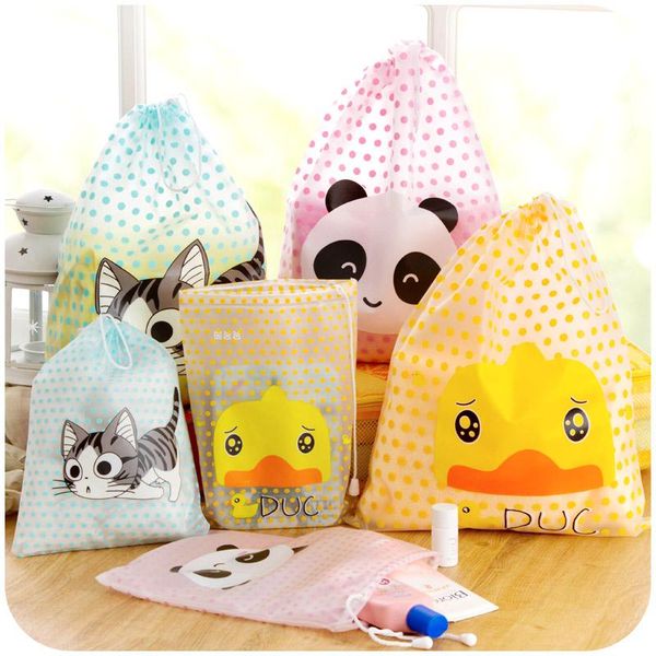 

26*20cm cartoon animals waterproof drawstring plastics gift bag travel organizer bags drawstring kids' clothing bag