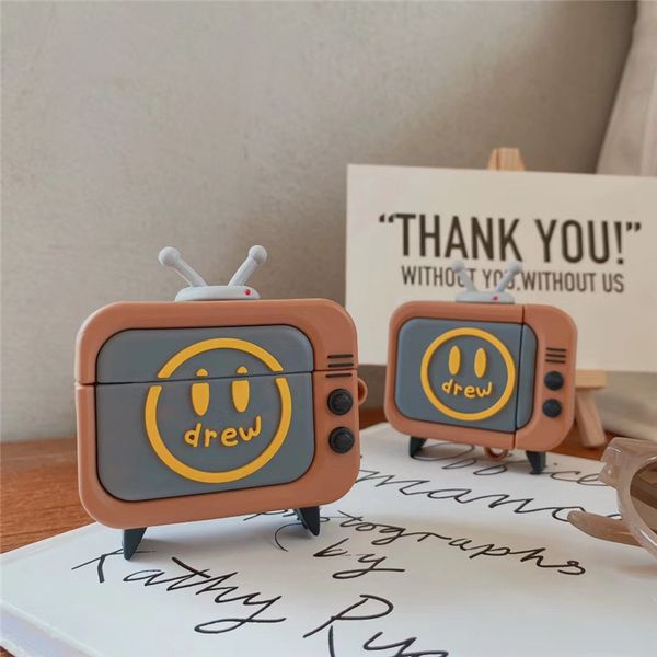 

3d cartoon smiley face tv funda for airpods 2 case soft silicone protective cover with hook for airpods pro 3 accessories coque