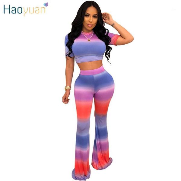 

haoyuan tie dye two piece set crop and wide leg pant sweat suit matching sets 2piece summer outfits for women tracksuit1, White