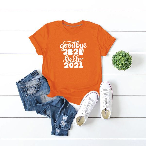 

lh20520 2021 new goodbye english printing casual loose round neck short sleeve women's summer loose sanding bottoming shirt pure cotton, White