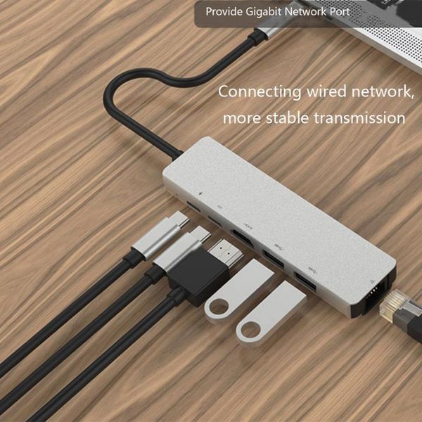 

usb-c hub 4k 30/60hz hd usb 3.0 aluminum alloy adapter 7 in 2 portable lappd charging sd &tf card reader 5/6/7/8 in 1