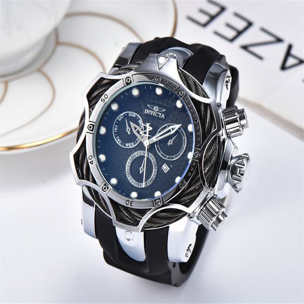 

invicta luxury brand men's quartz watch fashion sports calendar large dial watch silicone strap reloj de hombr, Slivery;brown