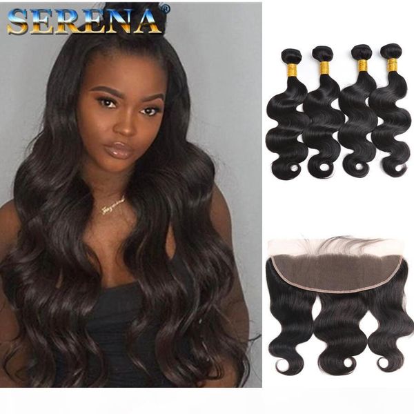 

brazilian body wave 13x4 ear to ear pre plucked lace frontal closure with baby hair remy human hair part frontal 4 bundles with closure, Black;brown