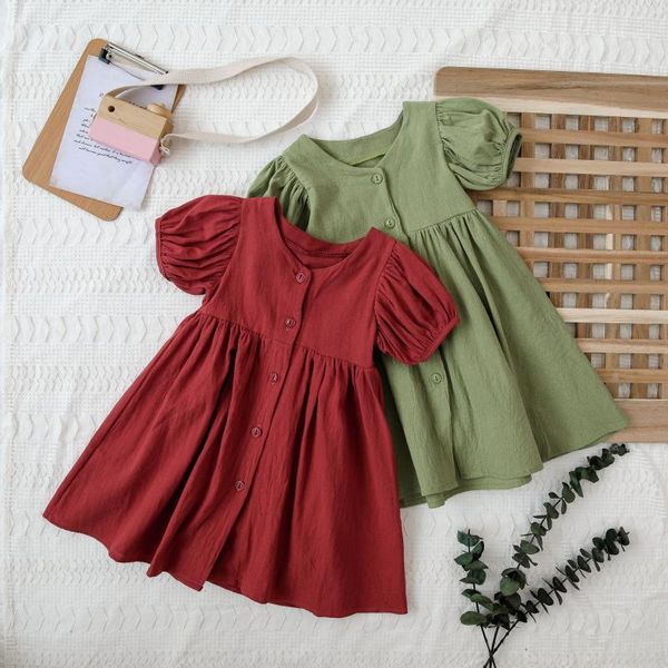 

girl's dresses 2021 girls dress summer simple and generous korean princess cotton linen casual comfortable 1, Red;yellow