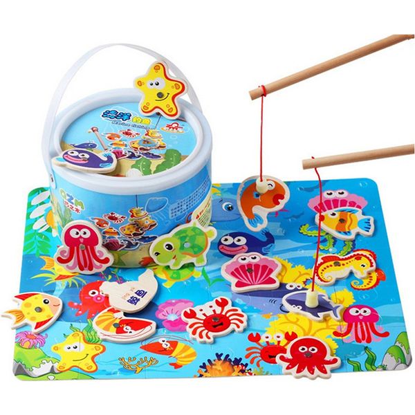

toddler baby educational puzzle toy fish children wooden magnetic fishing game toys set for kids 14pcs with gifts box 1018