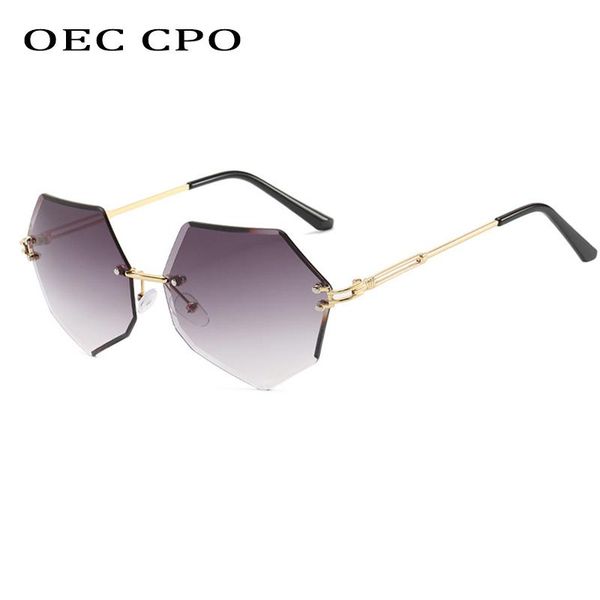 

oec cpo rimless sunglasses women fashion irregular lens vintage sunglasses for women brand alloy glasses feminino, White;black