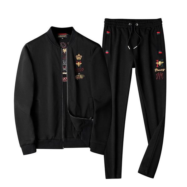 

new autumn/winter 2020 sport casual man long-sleeved embroidered bee trend large size sport suit white black color male ces, Gray