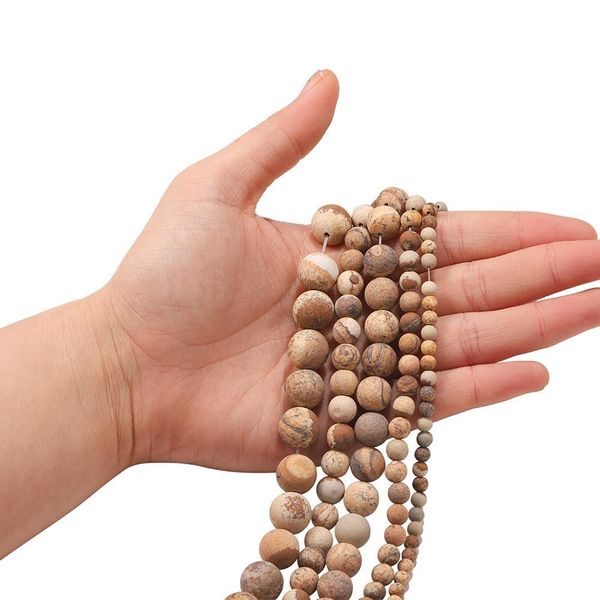 

1strand lot 4 6 8 10mm dull matte natural mineral picture stone round loose spacer bead for bracelet jewelry makings supplies h bbynkr, Silver