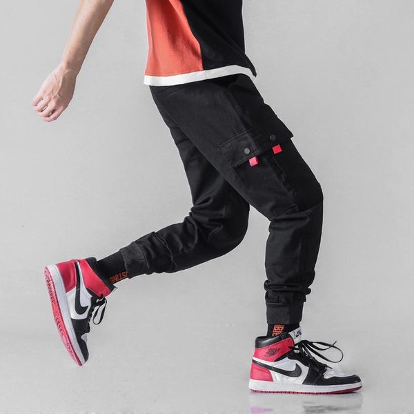 

men's pants nice men multi-pocket mens elastic waist harem pant hip hop casual loose streetwear trousers, Black