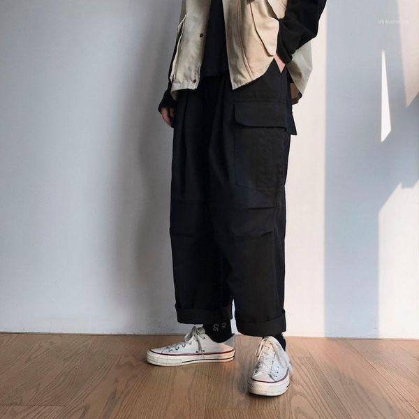 

japanese all-match ins tide brand overalls autumn and winter loose hip-hop wide leg pants retro straight casual pants men1, White;black
