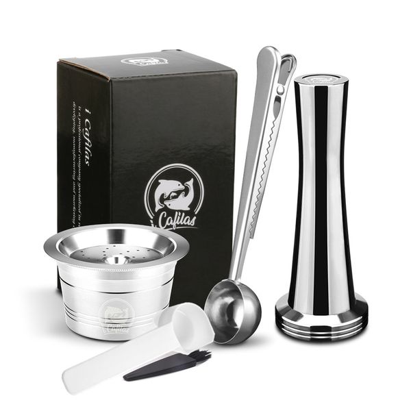 

icafilas stainless steel k-fee coffee filters capsule pods tamper reusable refillable for caffitaly tchibo cafissimo machine q0109