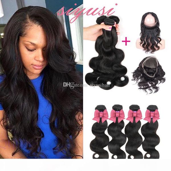 

peruvian body wave 360 lace frontal with bundle peruvian virgin hair straight bundles with 360 full lace frontal, Black;brown