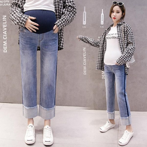 

616# maternity pants spring autumn slimming maternity jeans belly support pants elastic waist trousers, White