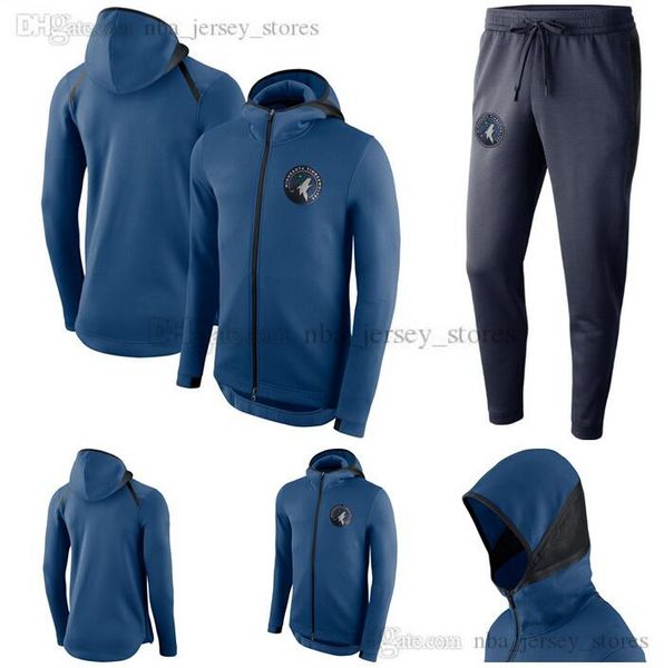 

men minnesota timberwolves showtime jersey therma flex performance full-zip basketball hoodie and pant, Blue;black