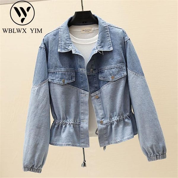 

fashion patchwork denim jacket women short coat spring long sleeve jeans jacket women casual jeans coat basic jackets streetwear, Black;brown