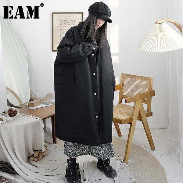 

women's down & parkas [eam] big size pockets thick long cotton-padded coat lapel sleeve loose women fashion autumn winter 2021 1dd4024, Black
