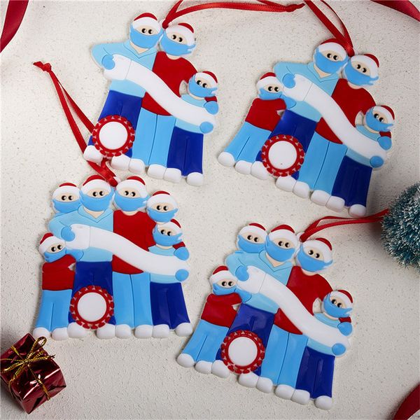 

18 styles christmas ornaments xmas trees decorations 2020 quarantine family of 1-7 survivor pvc snowman pendant with face mask e101202