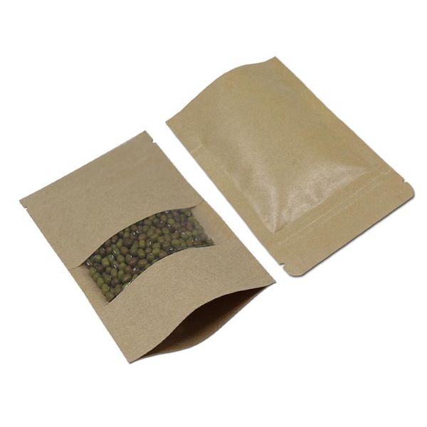 

30pcs lot brown kraft paper stand up grocery food storage ziplock package bag doypack heat seal snack nuts pack bag with window h jllytm