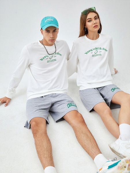 

1pc slogan & rugby print sweatshirt t5x5#, Black