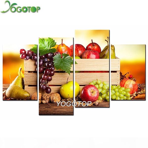 

wholesale multi-picture diy diamond painting full embroidery 5d square round drill mosaic kitchen decor fruit food 4pcs ml669
