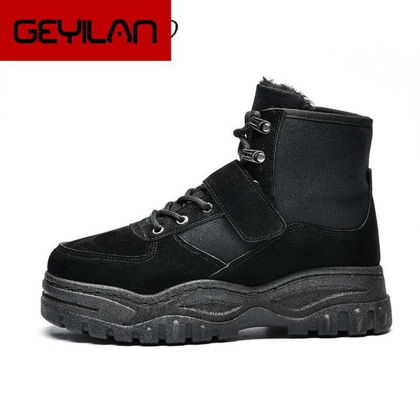 

winter 2020 new men's cotton shoes warm snow floor boots thick bottom heightening men's shoes korean edition explosion martin bo, Black