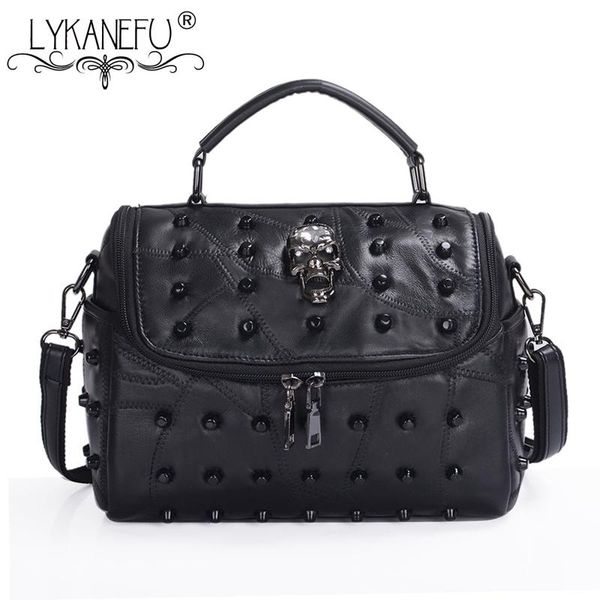 

lykanefu genuine leather bag for women messenger bags tote shoulder bag punk skull rivet handbags designer lady purse sheepskin